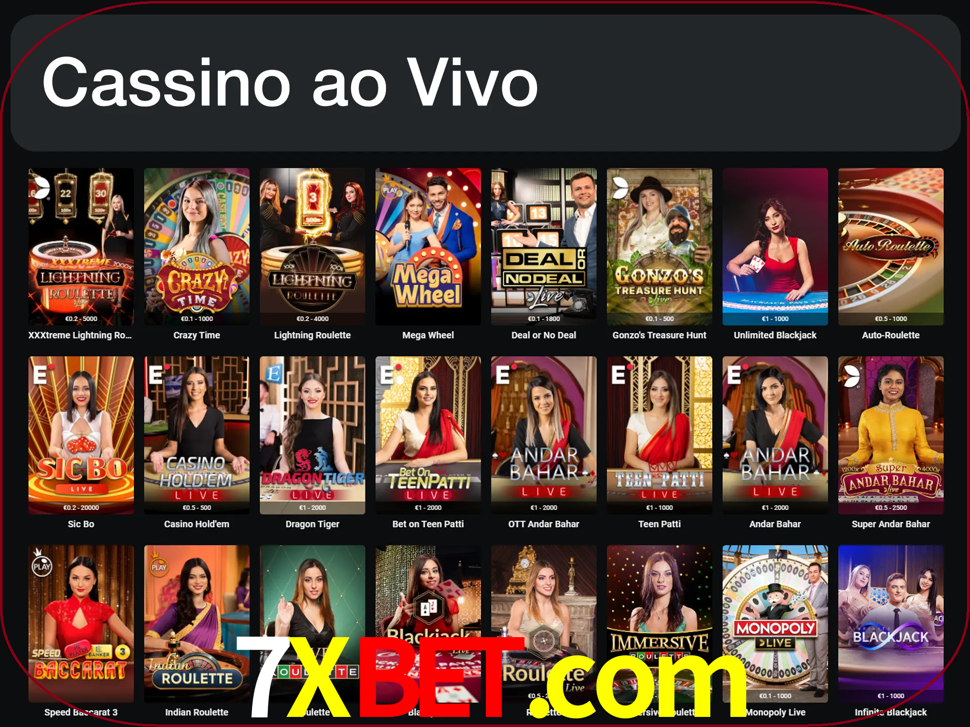 Jogue jogos de cassino com um verdadeiro dealer.